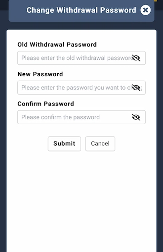 Step 3: enter your new withdrawal password and confirm it a second time.